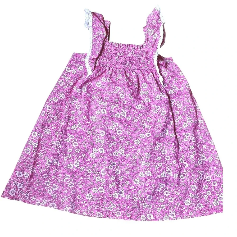 Baby Gap Floral Dress‎ Kids 4 Years Pink Excellent Smocked Ruffle Lace Trim